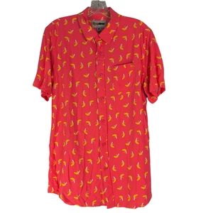 Tipsy Elves Shirt Mens L Pink Banana Hawaiian Button Down Casual Beach Novelty